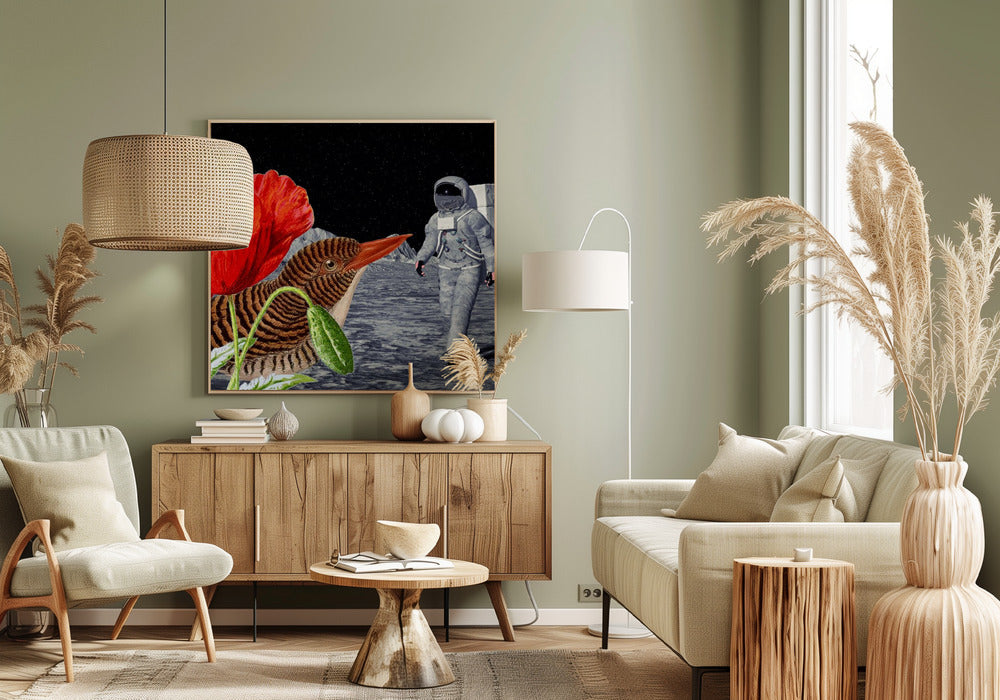 Bird On the Moon Astronaut - Collage Poster